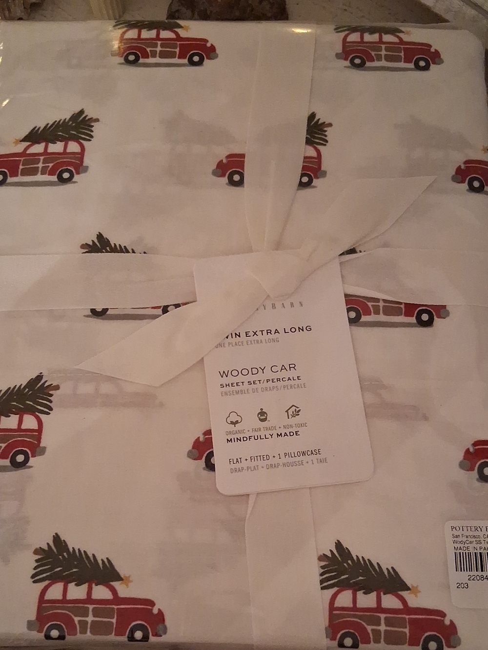 PotteryBarn TWIN XL SHEET SET "WOODY CAR" 🚗🎄